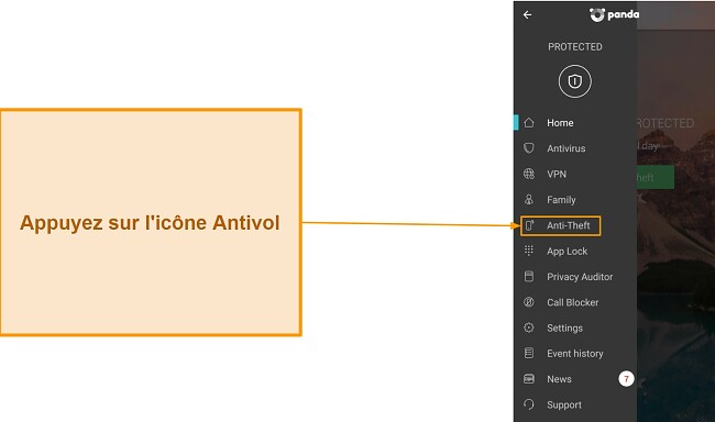 Capture d'&eacute;cran du menu principal de Panda Dome