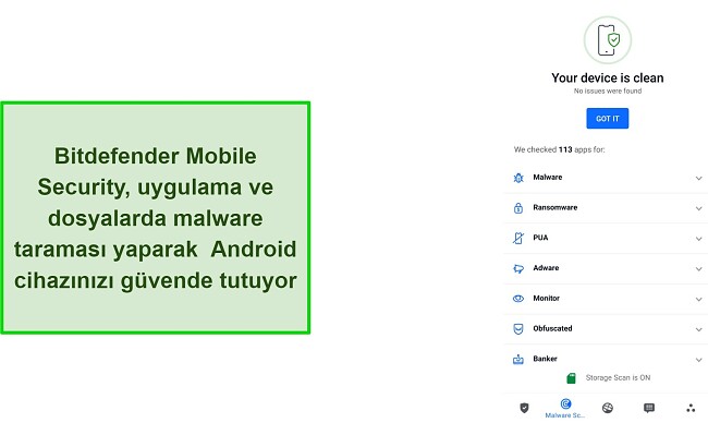 Bitdefender Mobil G&uuml;venlik Tarama Sonu&ccedil;ları 